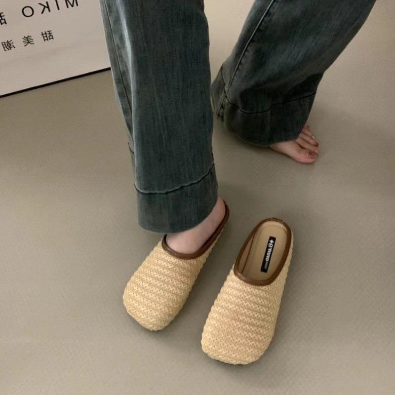 Niche retro flat-bottomed half-slippers casual shoes single shoes spring and summer women's shoes