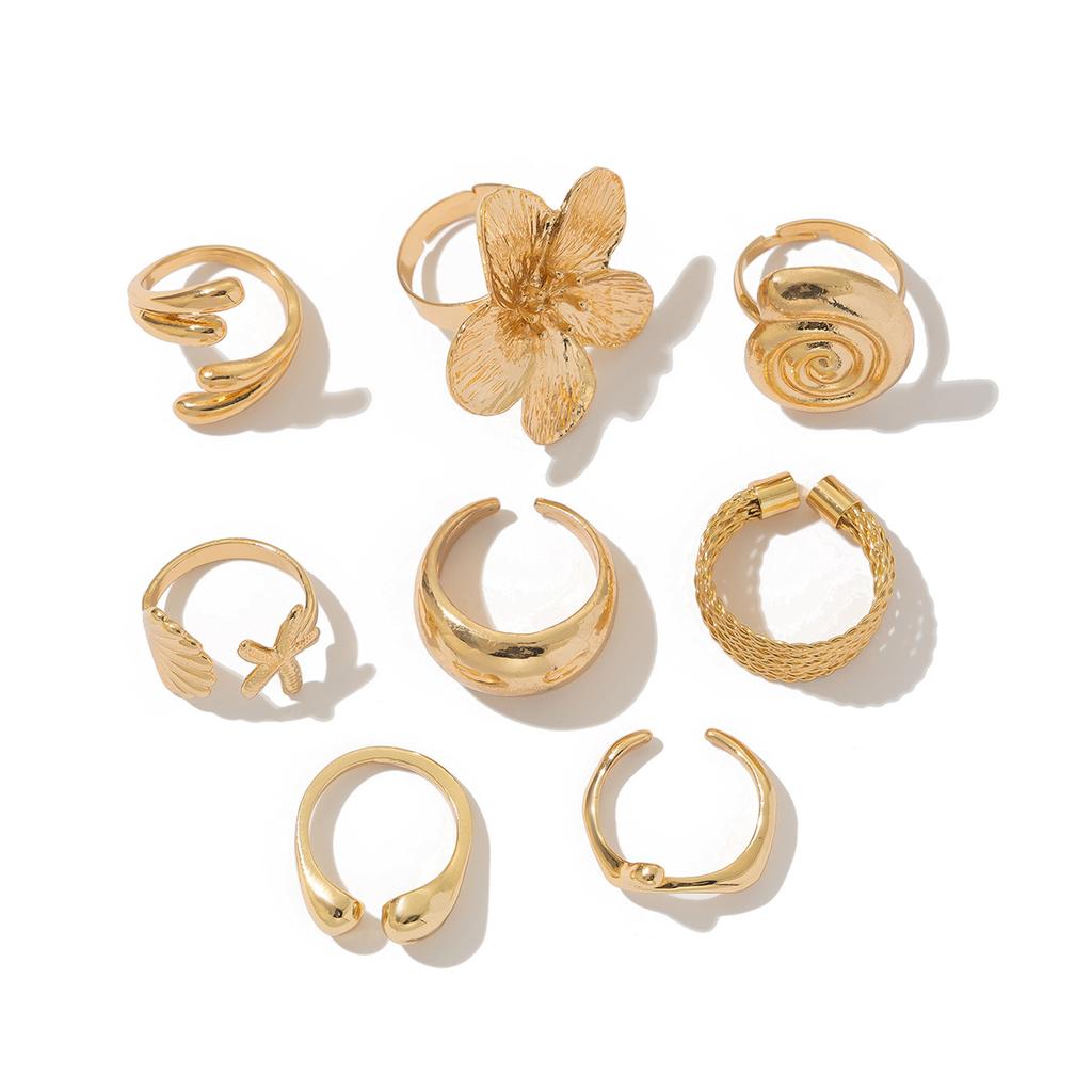 Ocean vacation style conch fan shell ring set ins style metal flower opening ring for women