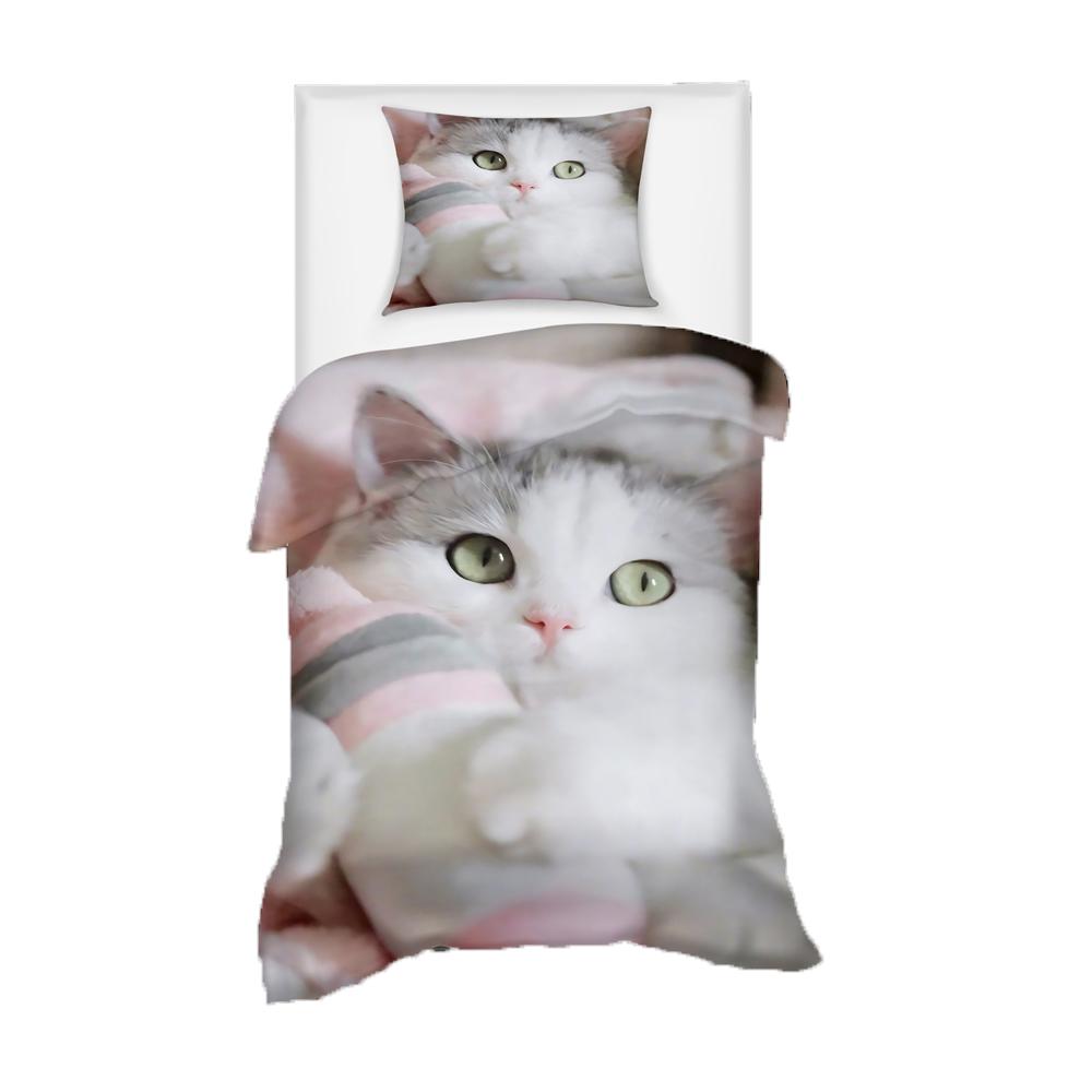 Super Cute Kitten Kids Bedding Set Kawaii Girl Quilt Cove King Queen Size Cat Animal 2/3pcs Polyester Duvet Cover (No Sheet)