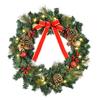 60cm Pre-Lit Artificial Christmas Door Wreath Holly LED Decor Pine Cones Hanging Glittered Festival Indoor Decoration