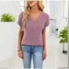 Summer Spring Women's Solid Color V-neck Button Short Sleeve Casual Knit T-shirt
