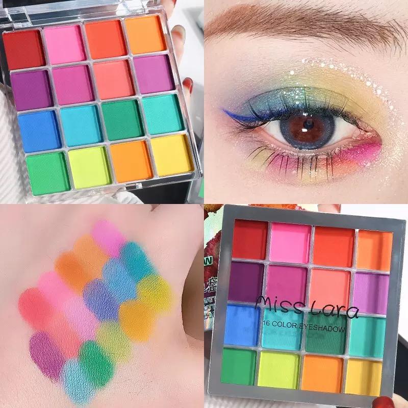 16-color Eyeshadow Palette With Matte And Shimmering Shades Of Blue Suitable For Beginners In Western Makeup