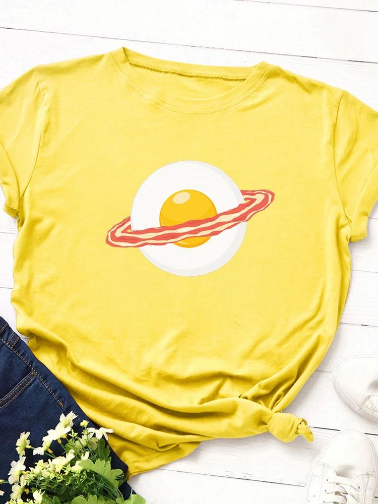 Poached Egg Planet Print Women T Shirt Short Sleeve O Neck Loose Women Tshirt Ladies Tee Shirt Tops Clothes Camisetas Mujer
