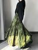 Elegant Retro Green Velvet A-Line Maxi Skirt for Women - Autumn/Winter Style with Hip-Covering Drape and Large Hem.
