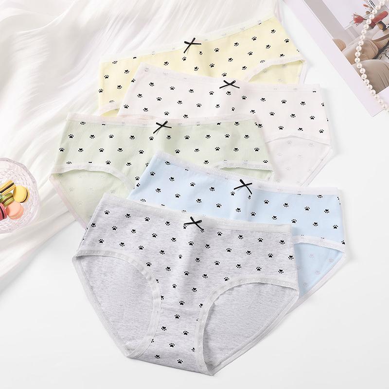 Fentenggan 5-Pack Antibacterial Cotton Mid-Waist Underwear for Women and Girls