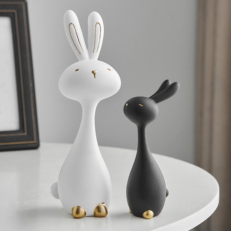 2Pcs Festives Resin Rabbit Ornaments for Easter Home Decors Spring Holiday Animal Figurine for Gift Giving and Decoration