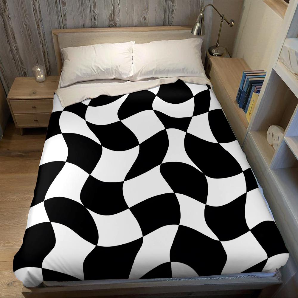 Wavy B&W Check Flannel Blanket Warm Soft Halloween Christmas Couch Warm Cozy Decorative Decor Gift for All Season