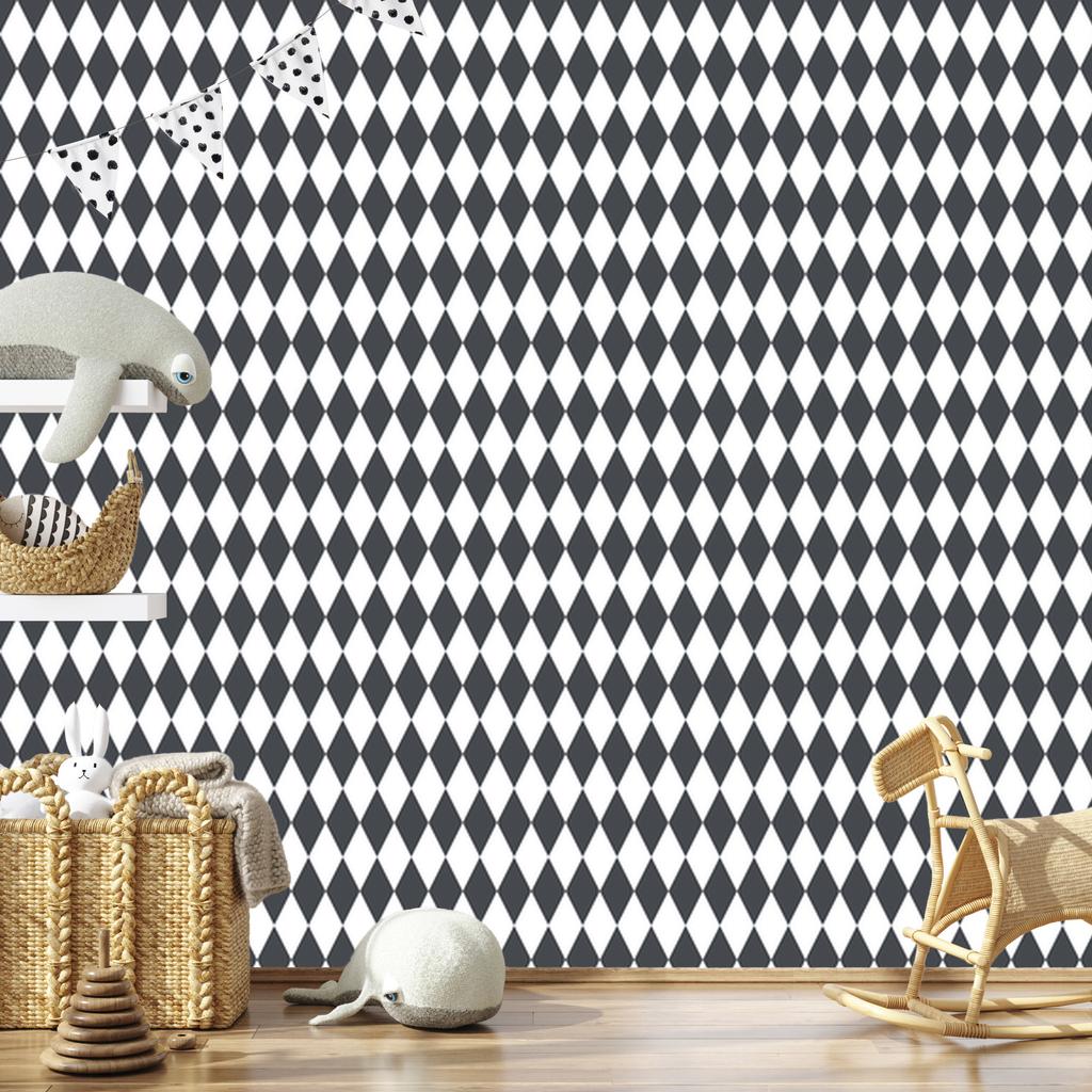 Harlequin Diamonds Wallpaper Gray, Light Gray and White 50x1000