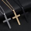 Unisex Titanium Steel Cross Pendant Necklace - Simple Polished Design with Versatile Sweater Chain