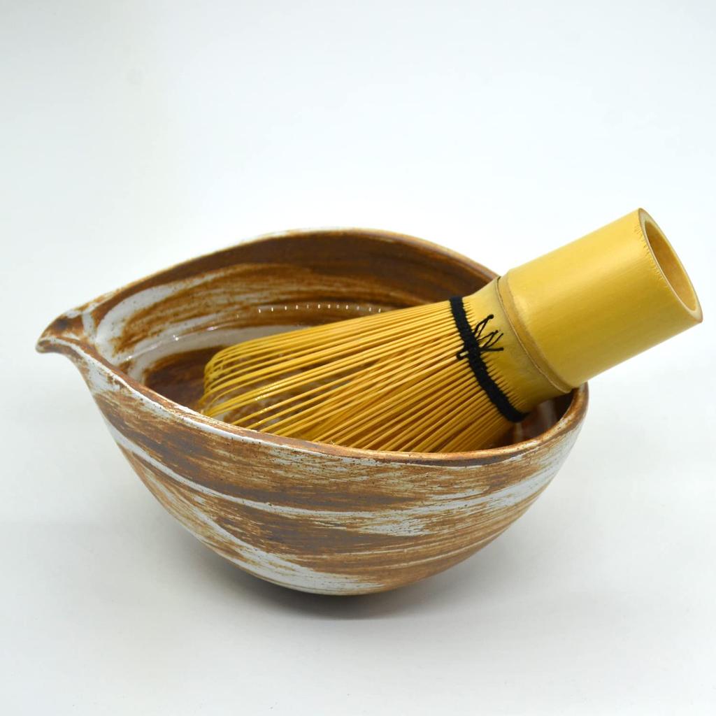 Katakuchi Bowl Medium Bizen Style Matcha Bowl Palm ColorWhite 180ml Matcha Bowl with Handheld Heater (1 Piece) (A)