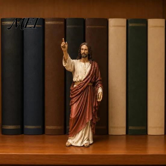 Spiritual Gifts for Easter Christmas Jesus Reading Book Resin Figurine, Small Religious Statue Bookshelf Mantel Prayer Baptism Communion Believers