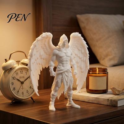 Space-saving Desk Accessory 3D Printed Dark Angel Statue, Gothic Hooded Figurine, Detailed One-piece Molded Figurine Winged Decor for Home Office,