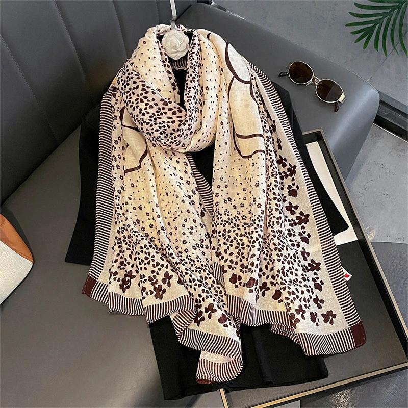 New Spring Women Cotton Scarf Beach Hijab Shawls and Wraps  Luxury Brand Flower Female Foulard Echarpe Designer Bandana