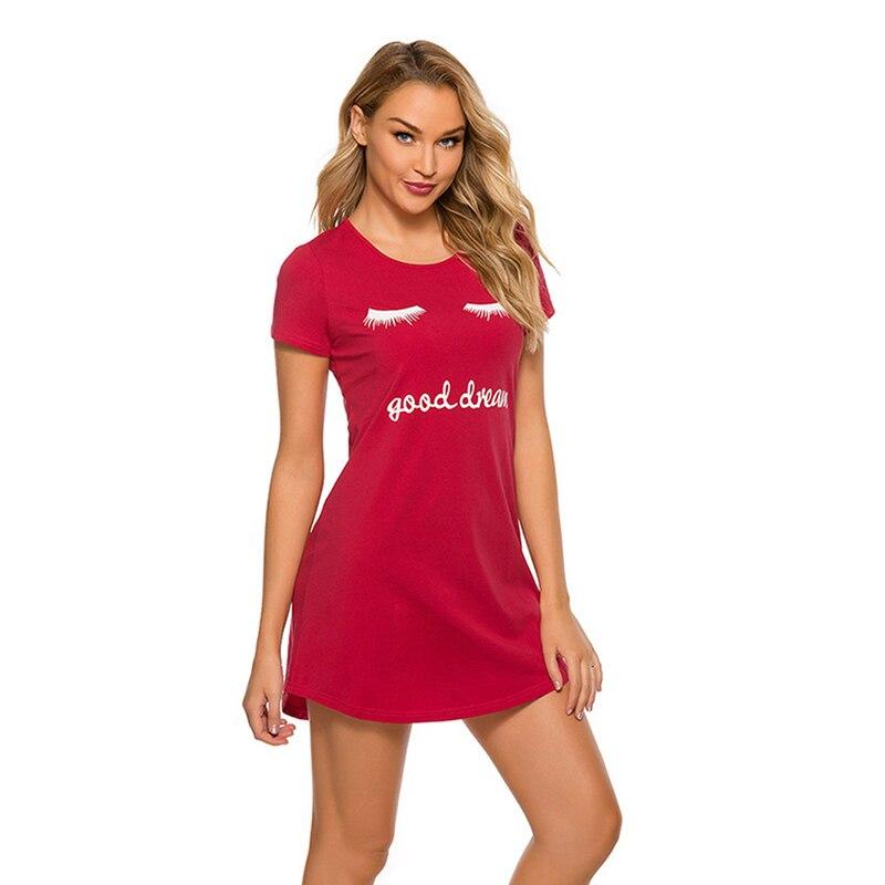 Ladies Solid Color Cute Cotton Nightdress Casual Plus Size Cartoon Nightdress Sexy O-Neck Short Sleeve Homewear for Summer