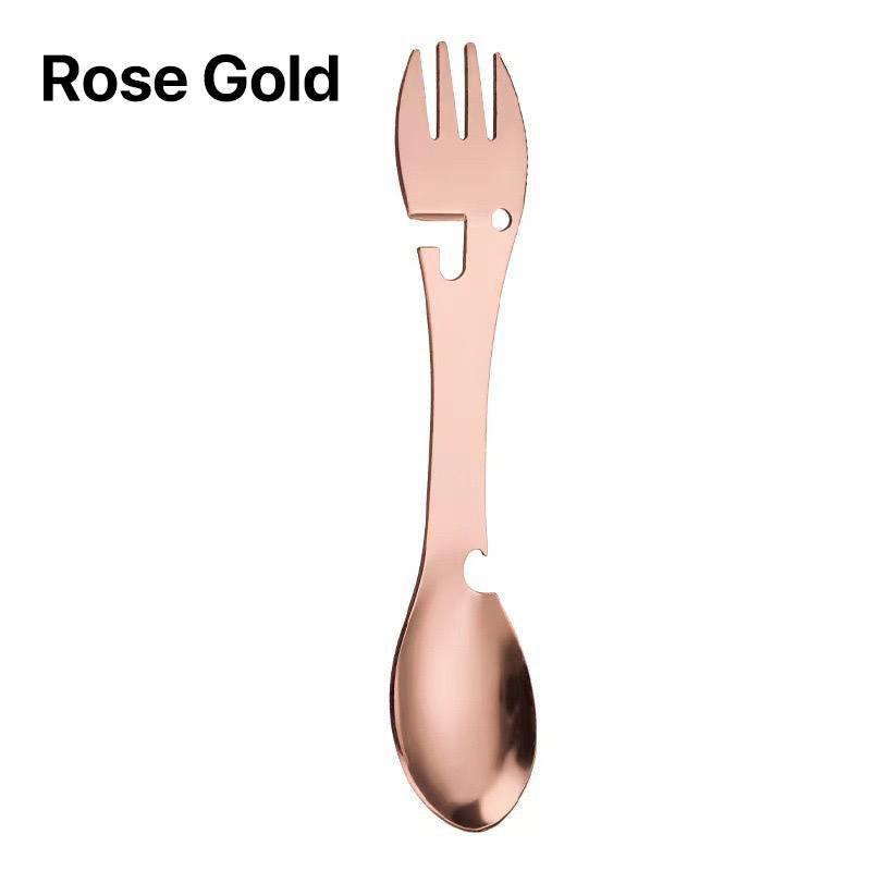 5 In 1 Multitool Stainless Steel Fork Spork Spoon Cutlery Flatware Utensil Portable Camp Multi Tool Bottle Opener Can Opener