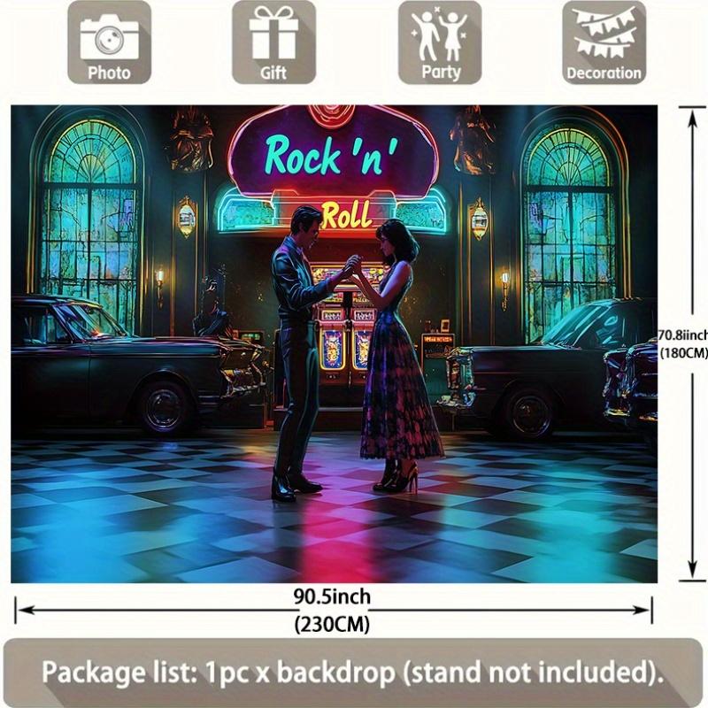 1pc Retro Date Neon Canvas - A Vibrant 80s Party Decoration with a "rock" Logo Background Cloth