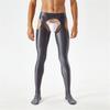 Sexy Men Candy Color Shiny Pencil Pants Sheer See Through Sexy Tight Smooth Elastic Fitness Hollow Out Gym Pants Open Crotch