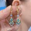 Sky Blue Diamond Shaped Water Droplet Earrings with Female Design, Fresh and Versatile Earrings, Square Round Face, Fashionable Earrings