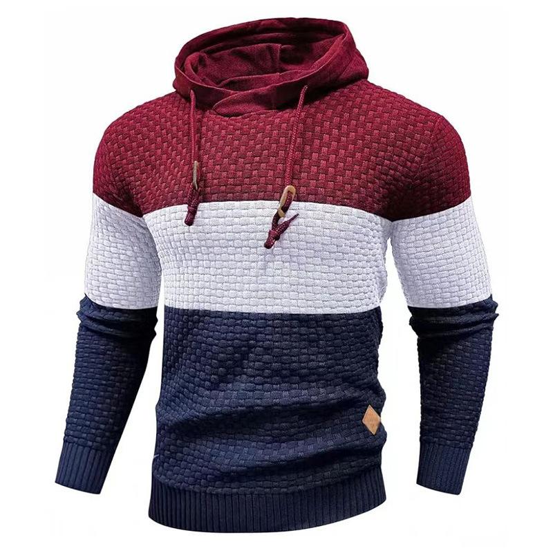 Autumn Winter Men's Jacquard Sweatshirt Long Sleeve Hoodie Color Block Hooded Sweatshirt
