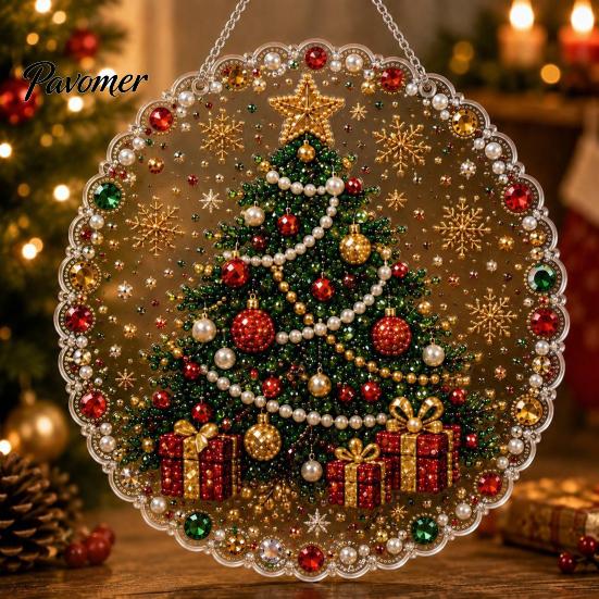 Saisonale Partygeschenke Weihnachten Acryl Baum Hängender Schmuck, Kunstperlen-Kunst DIY Malerei Feiertagszubehör Sonnenschutz, 20cm Leuchtendes Fensterdekor für