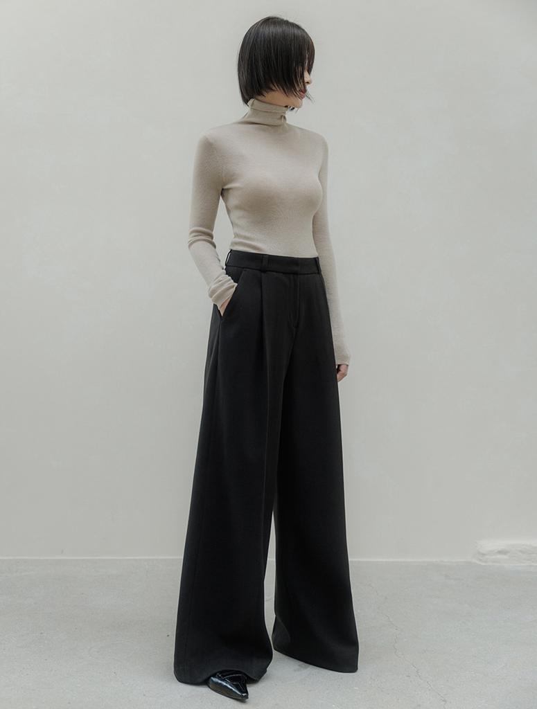 Memua Herringbone Maxi Wide Slacks (Charcoal)