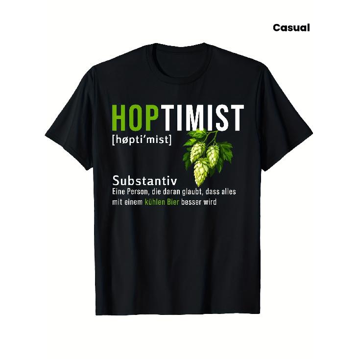 Men s Hoptimist Beer Lover T-Shirt, Short Sleeve Crew Neck, Soft Cotton Blend, Funny German Definition Graphic for Brewery Fans & Casual Wear S чёрный