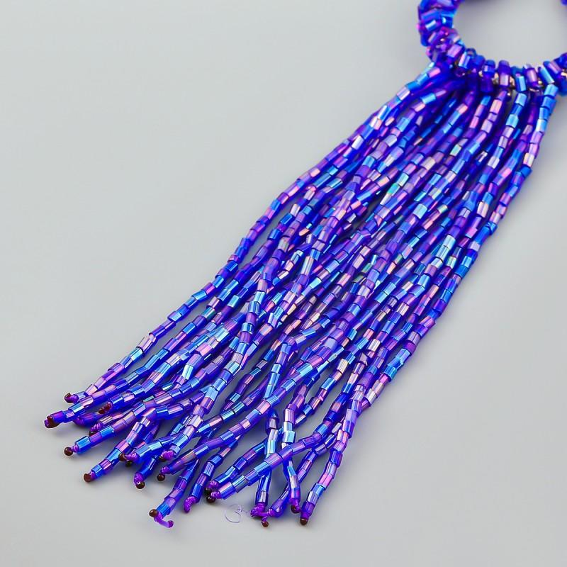 Boho Chic Long Tassel Earrings Women Handwoven Glass Tube Pendant With Geometric Design Yellow Blue