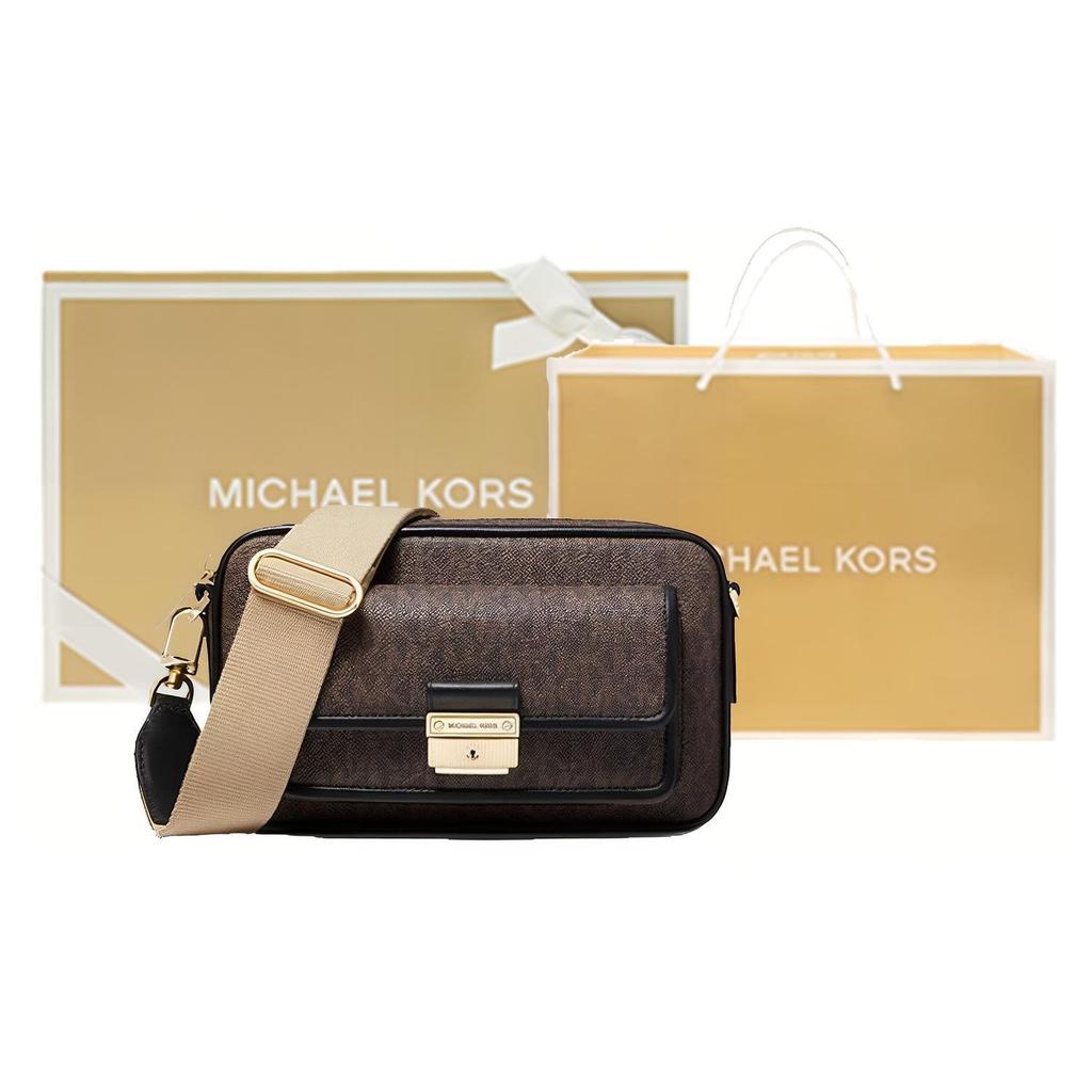 Michael Kors MK Bradshaw Monogram Vintage French Zip Canvas Camera Bag Women Bags Acorn-Brown 32F1G2BC2B-292