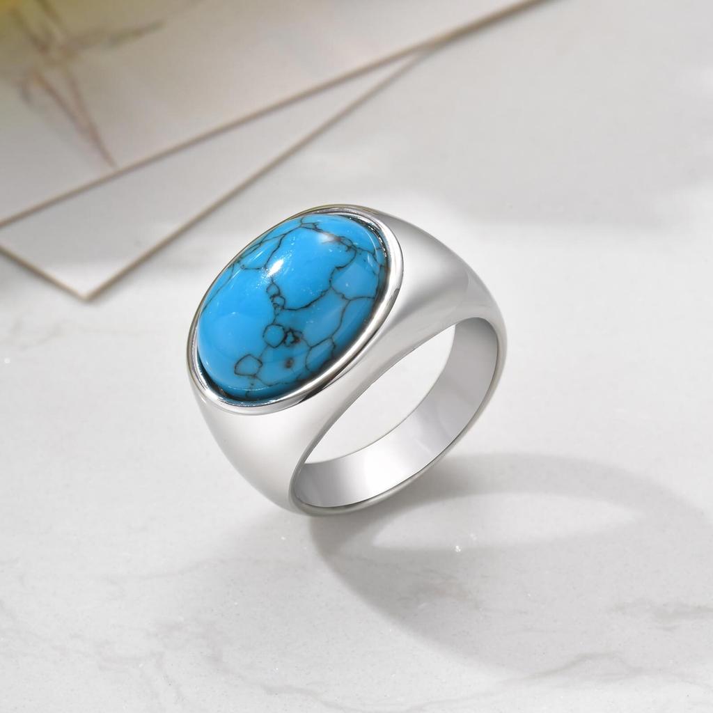 Natural Stone Ring for Men Boys,Waterproof Oval Thumb Ring Tail Ring,Stylish Trendy Jewelry Gifts
