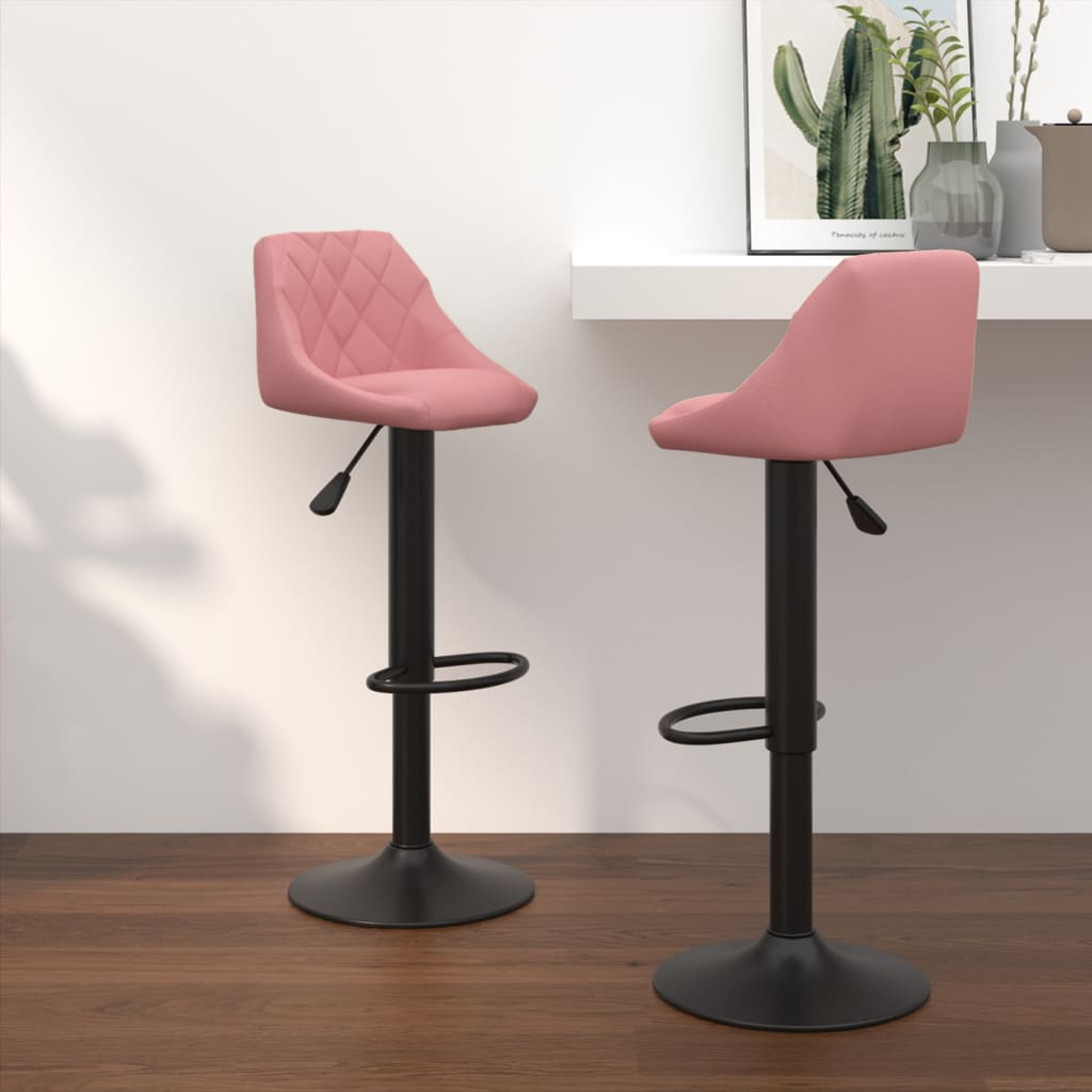 Bar Stool Set of 2 Pink Velvet