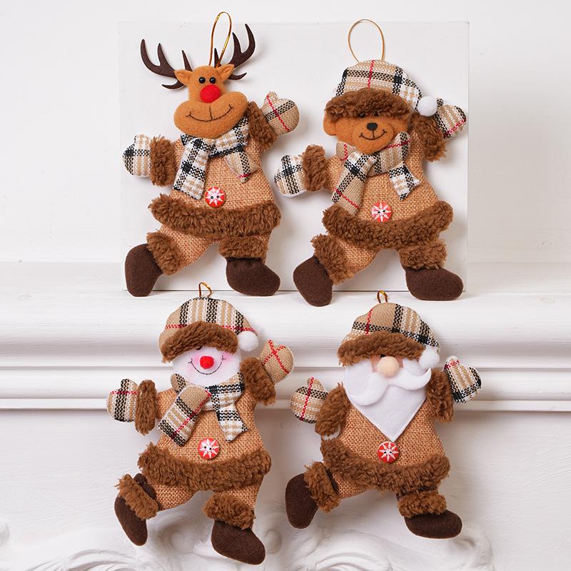 4pcs Cute Cartoon Christmas Plush Hanging Ornaments Smiling Santa Snowman Christmas Tree Decorations Festive Party Home Decor