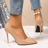 Fashion High-heeled Pumps Women Spring Autumn Shallow Mouth Single Shoes Apricot Thin Heeled Ladies Dress Pointed Fashion Women's Shoes