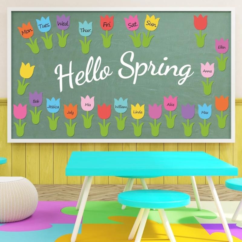 45 Pieces Tulips Shaped Paper Cutouts Spring Flower Designs for Wall Decoration and Kids Crafts