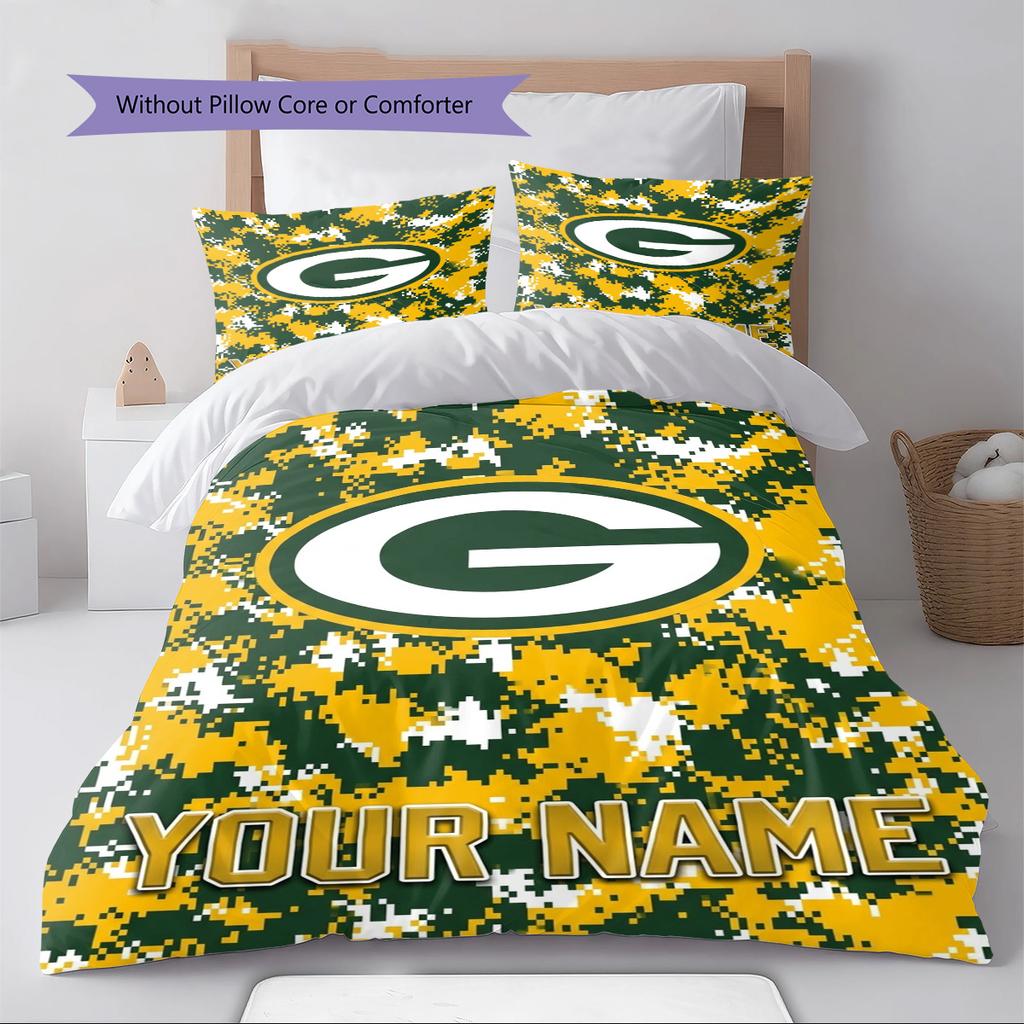 Name Custom Green Bay Packers Pattern Bedding Set Quilt Cover Pillowcase Home Decor Gift (1 * Duvet Cover + 2 * Pillowcase, Without Core)