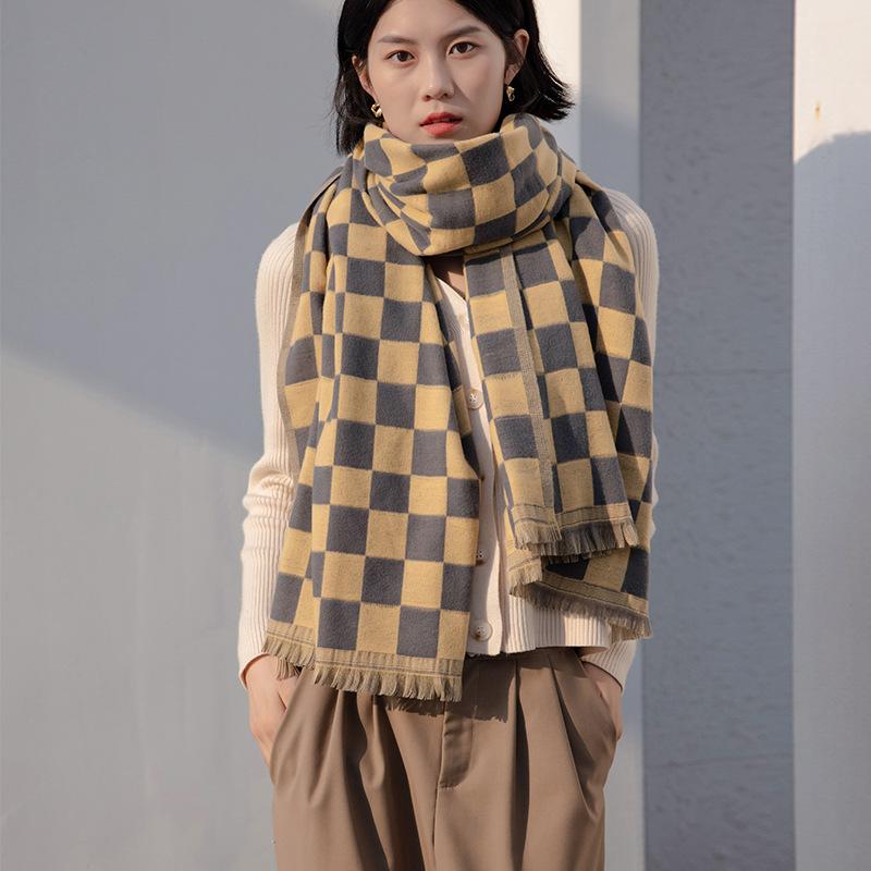 New checkerboard scarf women's multi-color warm fashion checkerboard scarf 2025 new imitation cashmere scarf