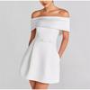 Women Simple Patchwork Off The Shoulder Party Dress Spring Summer Short Sleeve Mini Dress Slash Neck Solid Color Ladies Dress