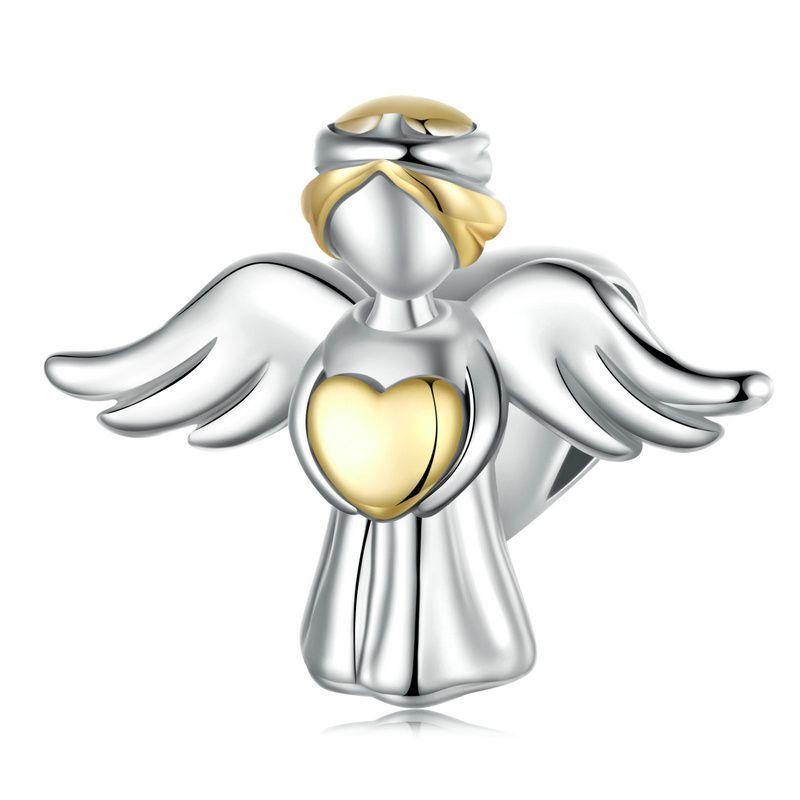 WOSTU Religious Series 925 Sterling Silver Prayer Charms Guardian Angel Pendant Red heart Bead Fit Bracelet DIY Jewelry Making