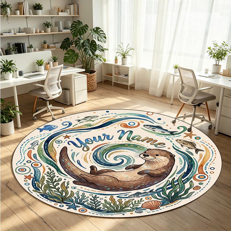Ocean Sea (121) Theme Round Crystal Velvet Rug Custom Name Text Personalized Floor Mat Home Decor Non Slip Crystal Carpet