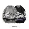 Men's Mountain Water Floral Knitwear - Japanese Trendy Couple Round Neck Loose Woolen Sweater for Spring and Autumn.
