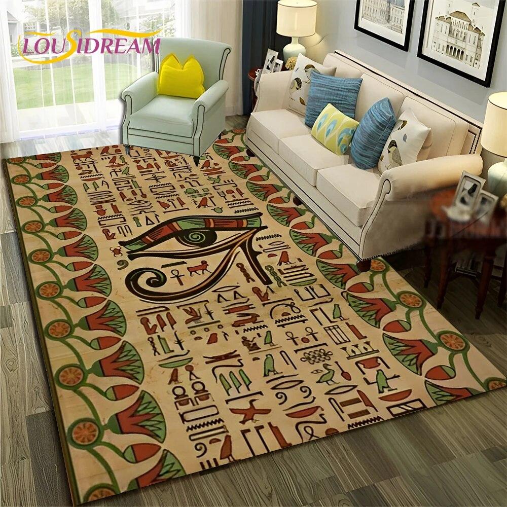 Ancient Egyptian Hieroglyphics Symbol Carpet Rug for Home Living Room Bedroom Sofa Doormat Decor,kid Area Rug Non-slip Floor Mat