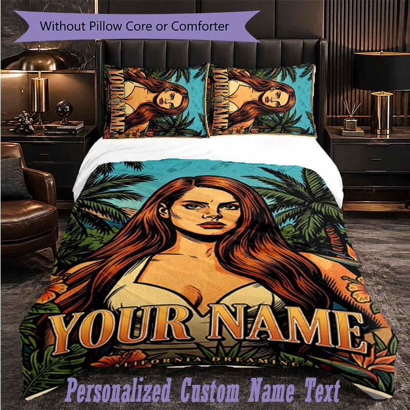 Personalized 3Pcs Bedding SetLana Del Rey Custom Text Duvet Cover Pillowcase Set Bedroom Gift