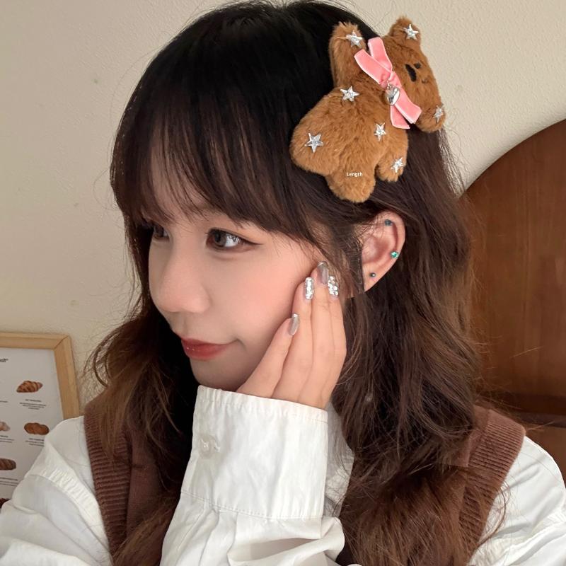 Niedliche Kleine Bär Plüsch Haarspange Cartoon Stofftier Haarspange Süße Ponyclips Mädchenhafte Herbst- und Winter-Haaraccessoires