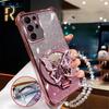 For Samsung S26 Ultra S25 FE S26Edge S24 S23 S22 Plus Crystal Bracelet Glitter Butterfly Mirror Stand Case Shockproof Cover