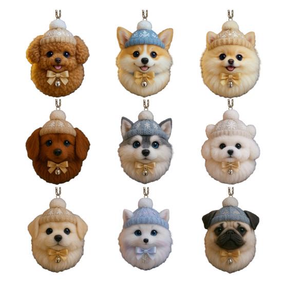 Pompon Haustier Ornament 2D Acryl Niedlicher Hund Weihnachtsschmuck Cartoon Fellförmiges Haustier Weihnachtsbaum Hängedekor für Feiertags-Partyzubehör