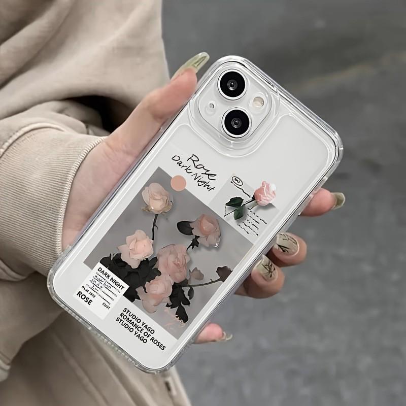 Pink Rose Flower Soft Silicone Phone Case for Apple 16 Pro Max, 15, 14, 13, 11. Apple 14 Pro Max