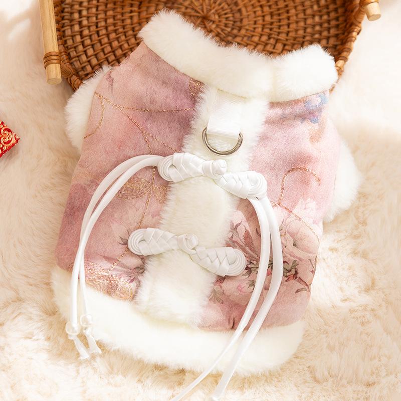 New Year Dog Dragon Robe Costume Warm Cat Cheongsam Winter Pet Vest of The Tang Dynasty Christmas Coat for Cat Teddy Bichon Dogs