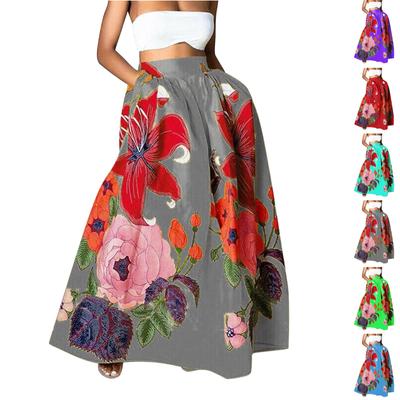 Women's Fashion Floral Print Loose Half Skirt High Waist Beach Extra Long Dress