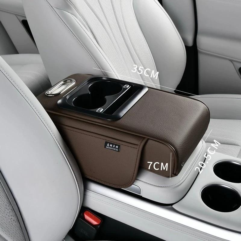 Portable Armrest Box Booster Pad With Usb Port Multi-Function Car Tissue Box Center Armrest Box Storage With Water Cup Holder