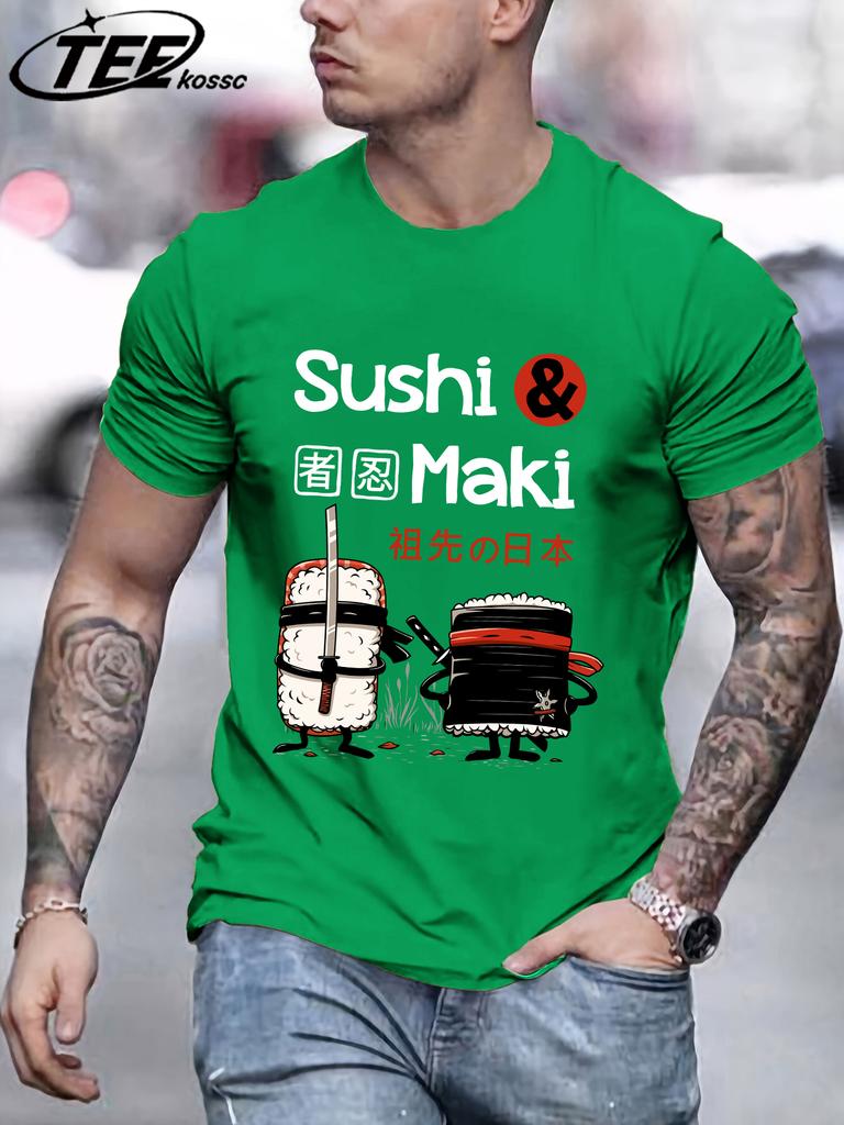 Sushi MakiS Japanese Cuisine TShirt Men Summer Cotton T Shirts AllMatch Casual Clothes ONeck Loose Unisex Colour Streetwear
