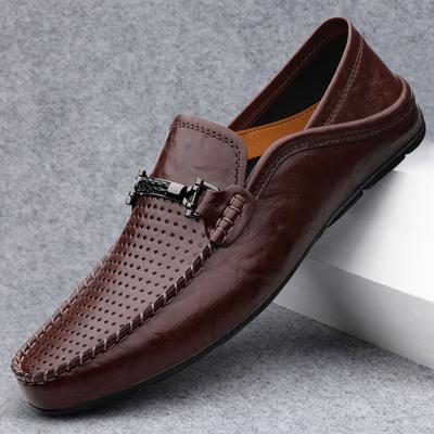 Fashion Summer New Punching Soft Leather Loafers Genuine Leather Business Formal Soft Soled Moccasin Luxury Brand Designer Casual Shoes